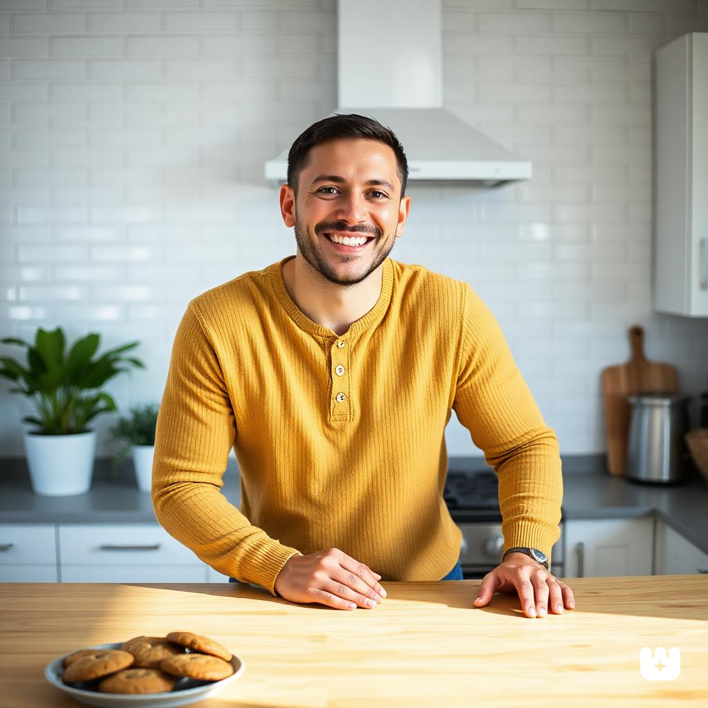 About 1 A very realistic photo of a cheerful man standi. 1